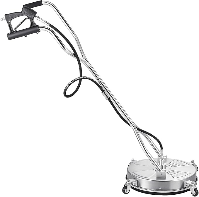 VEVOR 18" Pressure Washer Surface Cleaner, Stainless Steel Pressure Washer Attachments with 4 Wheels, 4000 Max PSI, 3/8 Quick Connector, 2 Spray Nozzles, Dual Handle, for Concrete, Patio, Sidewalk