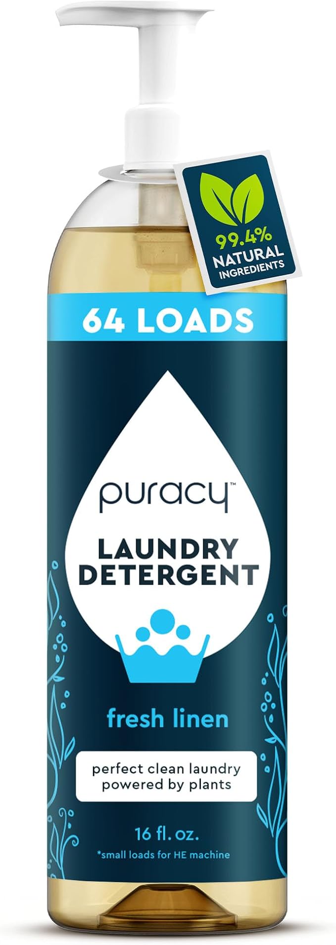 Puracy Laundry Detergent - Enzyme-Powered Liquid Laundry Detergent Concentrate, Natural Laundry Detergent Seen on TikTok, Non-Toxic (Fresh Linen, 16 fl oz, 64 Loads)