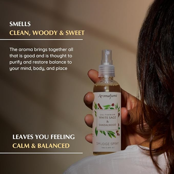 White Sage & Sandalwood Smudge Spray by Aromafume | 100ml/3.3 oz | Sage Spray for Cleansing Negative Energy & Protection | Non-Toxic | Room Spray for Spiritual Cleansing, Smokeless Sage Smudging