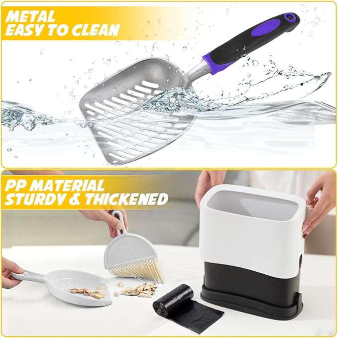Apidgrowth Cat Litter Scooper with Holder,Metal Cat Litter Scoop, Kitty Poop Scooper Stand for Litter Box, Cat Caddy for Litter Scoop, Fast Sifting Kitty Poop Scooper Caddy Poop Scooper Stand