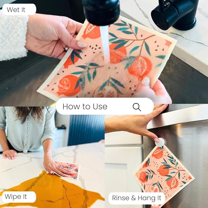 Harps&Seb Swedish Dishcloths for Kitchen Dishcloths - 6 Pack, Reusable Paper Towels with Clips, Super Absorbent Washable Non-Scratch Swedish Dish Towels, No Odor, Biodegradable