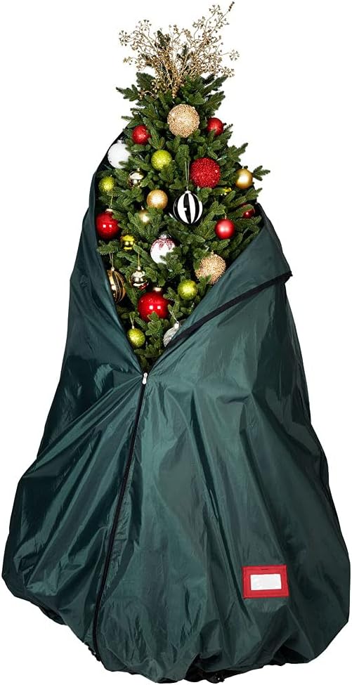[Upright Tree Storage Bag] - 9 Foot Christmas Tree Storage Bag for Fully Decorated Artificial Trees up to 9 Feet Tall - Keep Your Fake Tree Assembled with Ornaments | Includes Rolling Tree Stand