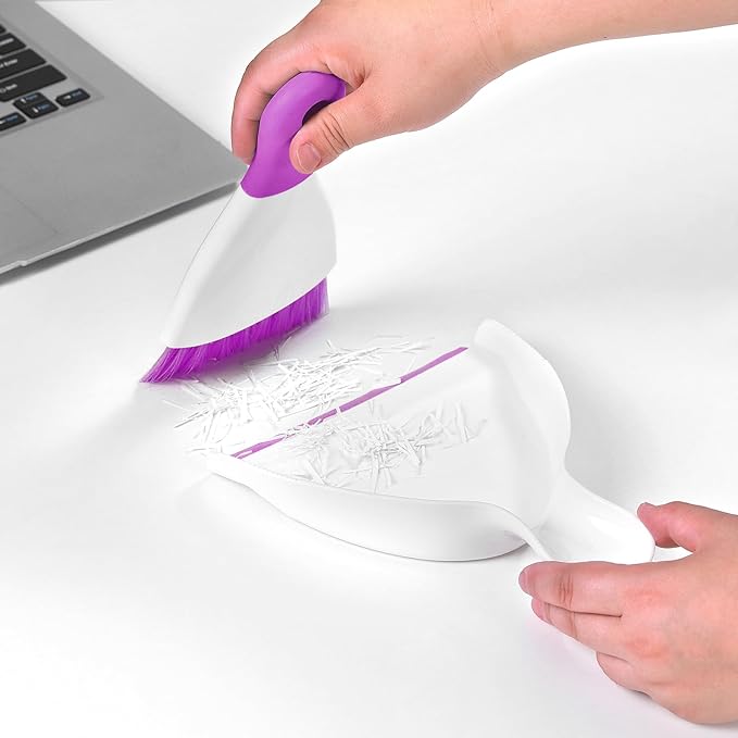 NACENA Mini Dustpan and Brush Set, Small Broom and Dustpan Set Dust Pan and Mini Hand Broom Dustpan and Broom Combo Compact for Home Table Keyboards Sofa Kitchen, Purple