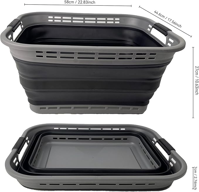 SAMMART 42L (11 Gallons) Collapsible Plastic Laundry Basket - Foldable Pop Up Storage Container/Organizer - Portable Washing Tub - Space Saving Hamper/Basket [BPA Free] (Grey/Black)