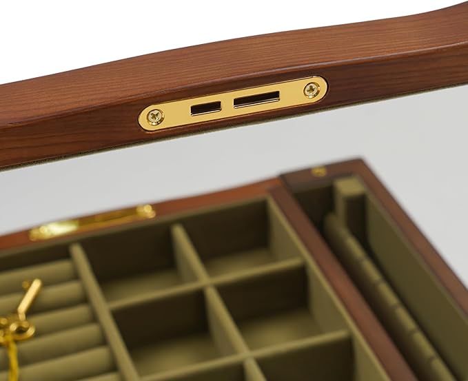 Jewelry Box Organizer with Lock and Mirror, 4-Layer Large Wooden Jewelry Storage Case for Rings Earrings Necklaces Bracelets, Christmas New Year Gifts,Soft Velvet Lining&Jewelry Hooks&Magnetic Door