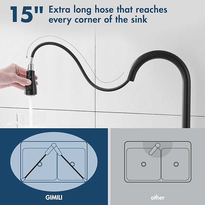 GIMILI Matte Black Touchless Kitchen Faucet with Pull Down Sprayer Motion Sensor Hands-Free Smart Activated Sink Faucet