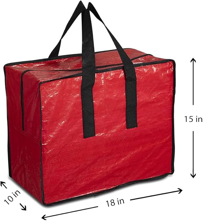 ProPik Christmas Ornaments Storage, Holiday Accessories Bag Tear-Proof Tarp 18 X 10 X 15 with Handles and Full Length Zipper (Red)
