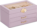 Jewelry Box with 2 Drawers: Jewelry Display Organizer for Earrings Necklaces - Gifts for Girls Women (Grey Purple)