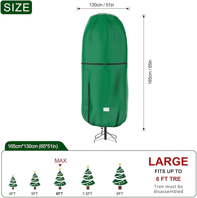 Upright Christmas Tree Storage Cover,Tear Resistant Adjustable Christmas Tree Storage Bag for 6 FT Artificial Tree Standing with Ornaments,Xmas Tree Cover, Dustproof