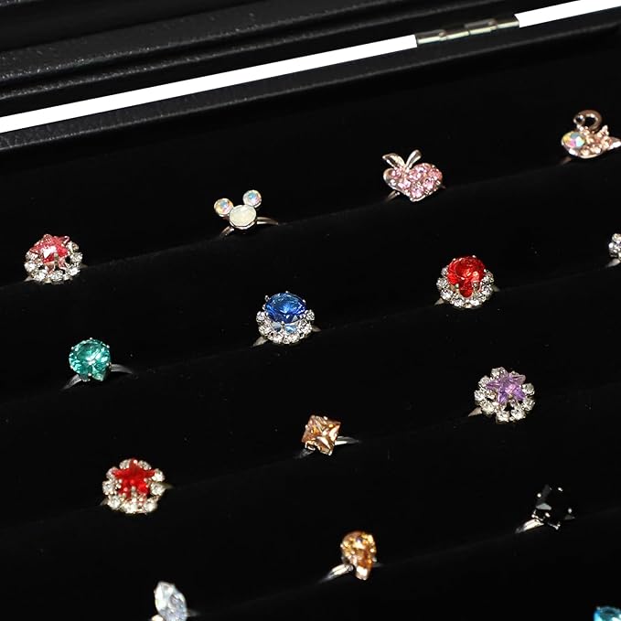 Wudygirl 7 Slots Ring Holder Organizer Box with Transparent Lid Black Jewelry Organizer for Store Display Jewelry Holder for Rings（Ring Organizer）