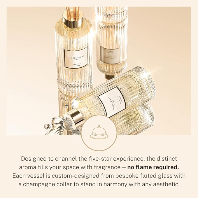 Hotel Lobby Candle Linen Reed Diffuser – Long Lasting – Pink Pepper, Linen, Sandalwood, Iris & Vetiver – Refillable Glass Vessel – 9 Diffuser Reeds – Made in USA – 5.0 fl oz (150ml), 10 ¾” H