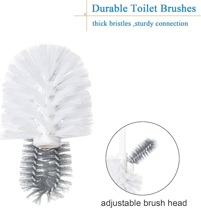 Ryhiac 2 Pack Toilet Bowl Brush Without Holder for Bathroom, Under-Rim Double Brush Head, Long Handle Household Cleaning Brushes Set (2 Pack Grey Brush Without Holder)