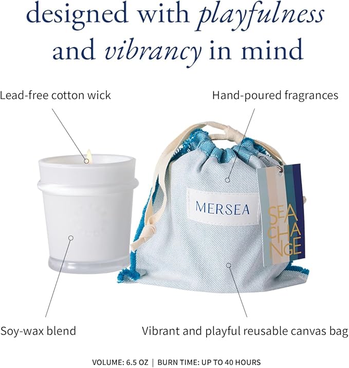 MERSEA Luxury Scented Candle with Sandbag - 6.5 Oz (40+ Hour Burn) (Sea Change)