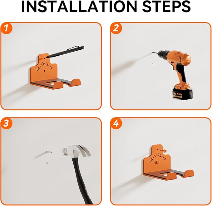 Garage Storage Trimmer Rack, Weed Whackers Holder Organizer Garden Power Tool Hanger Wall Mounted for Garage Trimmer, Hedge Trimmer, Grass Trimmer, Garden Tools,4 Packs(Orange)