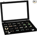 Wudygirl Jewelry Organizer 24 Grid Jewelry Tray with Clear Lid Velvet Jewelry Box Earrings Holder Organizer Jewelry Display Case (Black 24 Grid)