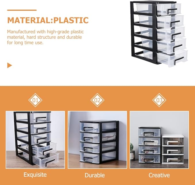 DOITOOL 5 Tier Plastic Drawer Type Closet, 12.36"H x 6"L x 8.3" W Home Office Storage Organizer, Makeup Organizer Station Cube, Cosmetics Jewelry Box for Bathroom, Dorm, Desk, Countertop, Office