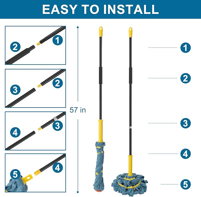 Self-Wringing Twist Mops for Floor Cleaning, Microfiber Floor mop with 57 " Long Handle, Easy Wringing Mop for Hardwood Commercial Household Clean (Microfiber Cloth Twist Mop)