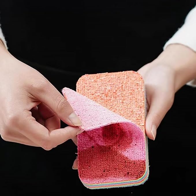 Generic 12 Layer Microfiber Sponge, Rainbow, 4 Pack, Dual Sided, Absorbent, Reusable, Multi-Purpose, Kitchen Sink Holder