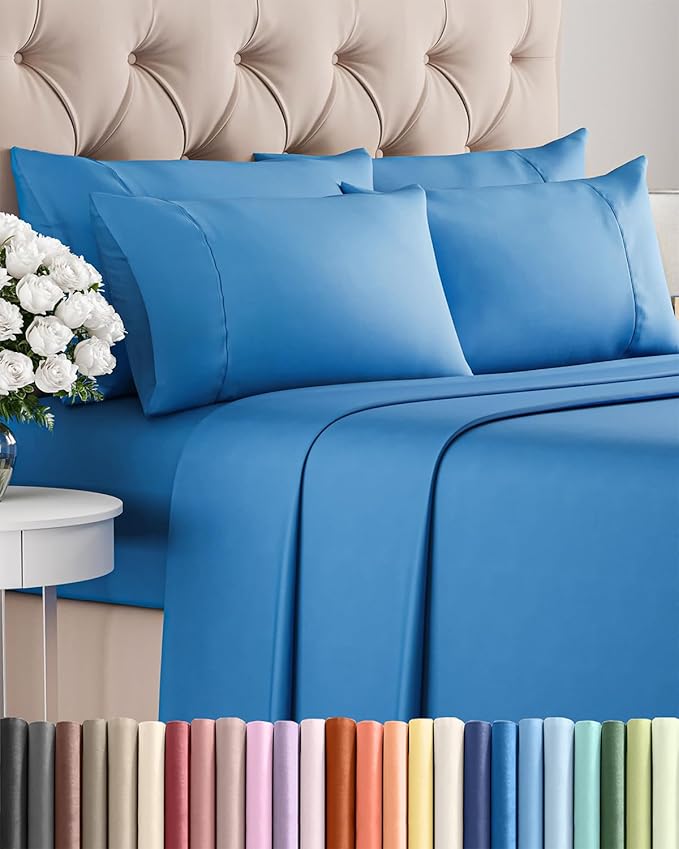 King 6 Piece Sheet Set - Comfy Breathable & Cooling - Ultra-Soft Hotel Luxury Bedding Set with 8-16 Inch Deep Pockets - 1 Flat & 1 Fitted Sheet & 4 Pillowcases - Wrinkle Free & Easy Care - Royal Blue