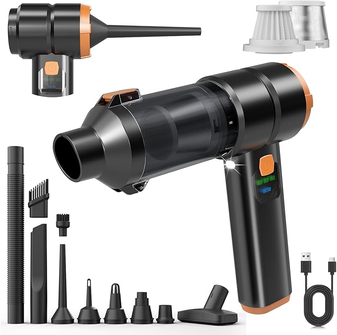 Car Vacuum, Handheld Car Vacuum Cleaner Cordless with Brushless Motor, 20000PA Suction High Power Rechargeable Vacuum Cleaner & Air Duster, 4-in-1 Portable Mini Hand Vacuum Blower with LED Display