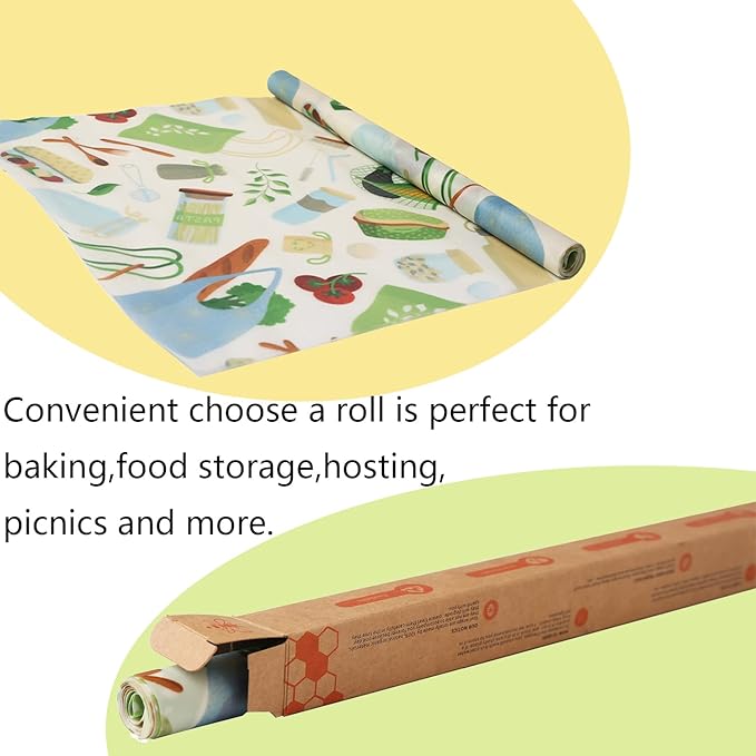 Organic Beeswax Wraps for Food-12 x 40" Reusable Beeswax Wraps Roll for Food Preservation & Storage Eco-Friendly Food Wraps Sustainable Food Storage Wraps for Cheese, Sandwich, Bread