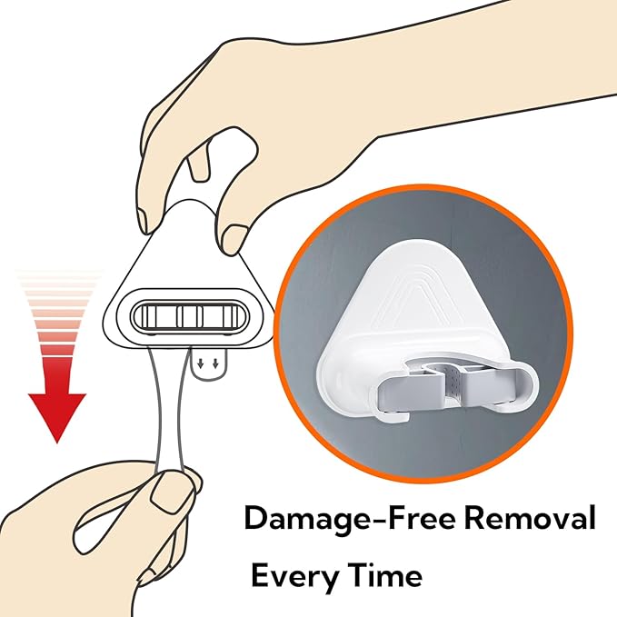 hookay 10lbs Broom and Mop Grippers, Damage-Free Hanging Wall Mount Broom Holder, No Tools Removable Hanging Organizer for home organization, Holds up to 10 lb, 2 Hangers and 6 Adhesive Strips