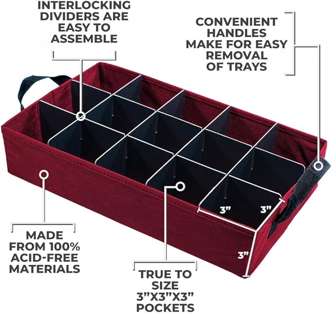 612 Vermont Christmas Ornament Storage Box with Adjustable Acid-Free Dividers, 4 Removable Trays with Handles, 16.25 Inch x 10 Inch x 13 Inch, Holds 60-3 Inch Ornaments
