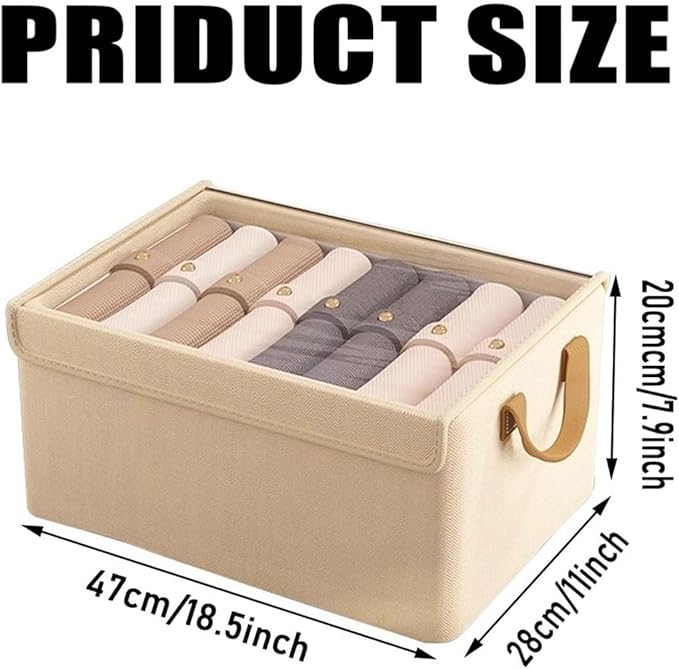 4PCS Foldable Storage Box with Lid - Extra Large Fabric Closet Organizer for Clothes, 18.5x11x7.9 Inch Canvas Bin, Collapsible Design for Bedroom, Shelf, Closet, Underbed (Beige)