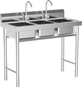 3-Basin Commercial Dishwashing Sink, 4Gal Stainless Steel Utility Sink, Heavy Duty Washing Station Food Prep Table for Restaurant Kitchen Laundry Canteen Bar