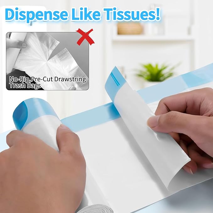 200 Count Small Drawstring Trash Bags for 4-Gallon (15 L) Trash Cans, Thick Pre-separated Garbage Bags,Mini Wastebasket can Liners for Bathroom Bedroom Office(White)