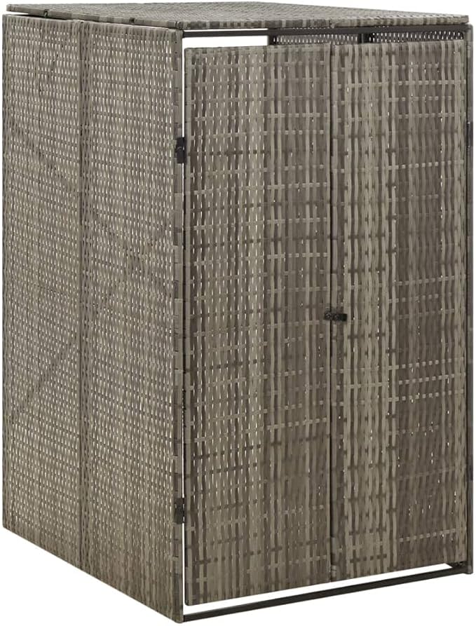 Single Wheelie Bin Shed Garbage Can Storage Shed, PE Trash Container Management Unit, Outdoor Patio Recycling Dustbin Trash Shed, Gray 27.6"x31.5"x46.1" Poly Rattan