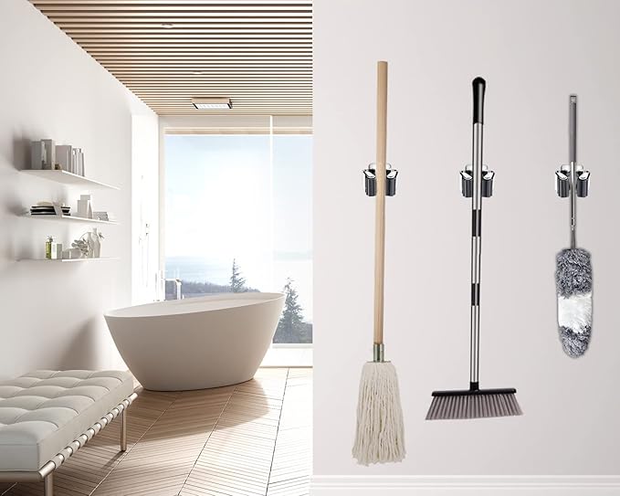 Verdenu 15 Pack Broom Holder Wall Mount, Mop and Broom Holder Wall Mount, Stainless Steel Command Broom Holder with Screws, Garden Tool Storage Organizer for Kitchen, Home, Bathroom, Garage, Grey
