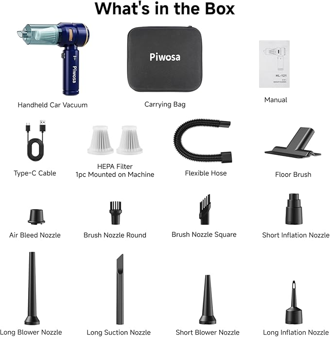 Piwosa Handheld Vacuum Cordless, Car Vacuum Cleaner with High Power Strong Suction, Compressed Air Dusters with LED Light, Mini Portable Hand Vacuum Blower for Home, Pet (Navy)