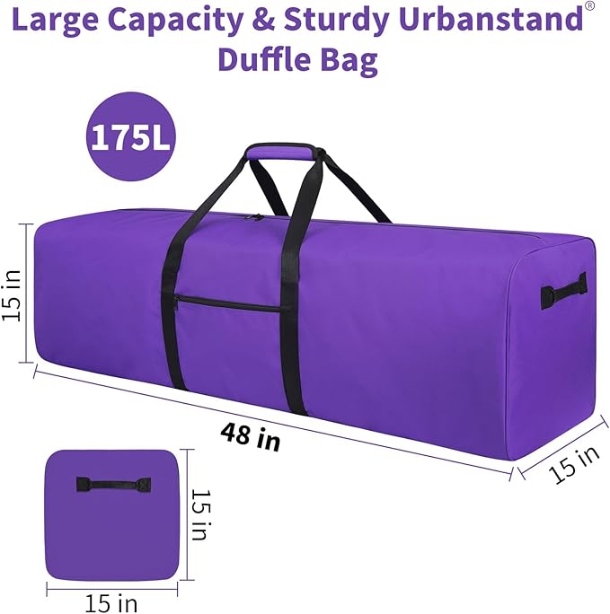 Urbanstand 48 Inch Extra Large Duffle Bag for Travel, Sports Gear Storage Bag with 2-way Lockable Zippers, Long Canvas Duffel Bag for Tent Camping tripod (Purple)