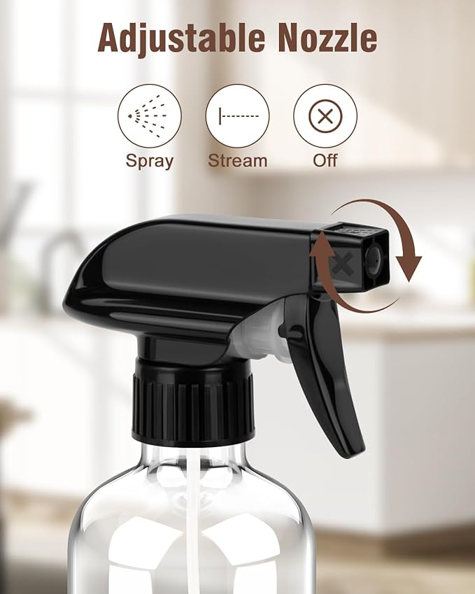 Bontip Glass Spray Bottle, Glass Spray Bottle Set & Accessories Refillable for Plants Window Cleaners Aromatherapy Facial Hydration Watering Flowers Hair Care (2 Pack/8 oz) (Transparent)