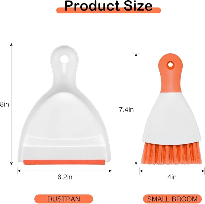 NACENA Mini Dustpan and Brush Set, Small Broom and Dustpan Set Dust Pan and Mini Hand Broom Dustpan and Broom Combo Compact for Home Table Keyboards Sofa Kitchen, Orange