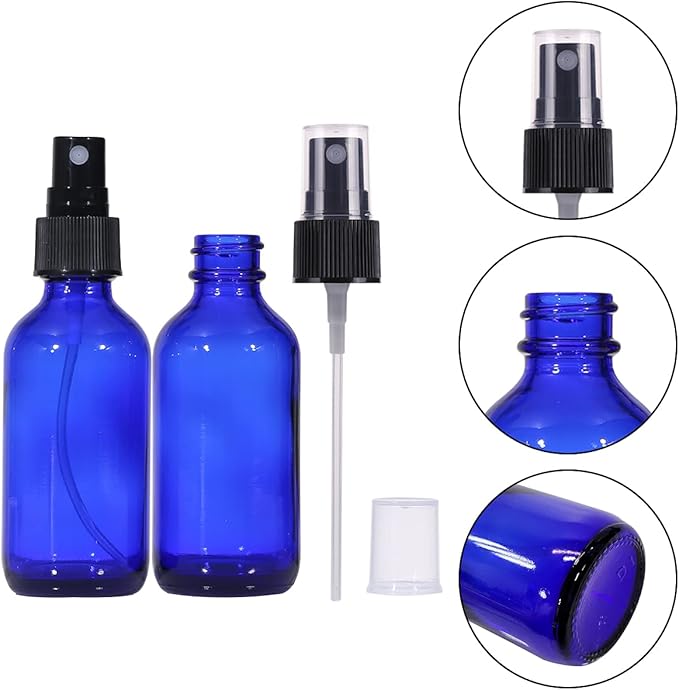LIYUABU 60ml Blue Glass Spray Bottles,Small Empty Fine Mist Perfume Refillable Reusable Travel Spray Bottle for Essential Oils/Hair/Aromatherapy/Cleaning/Cosmetic with Extra Spray Nozzle(2 Pack)