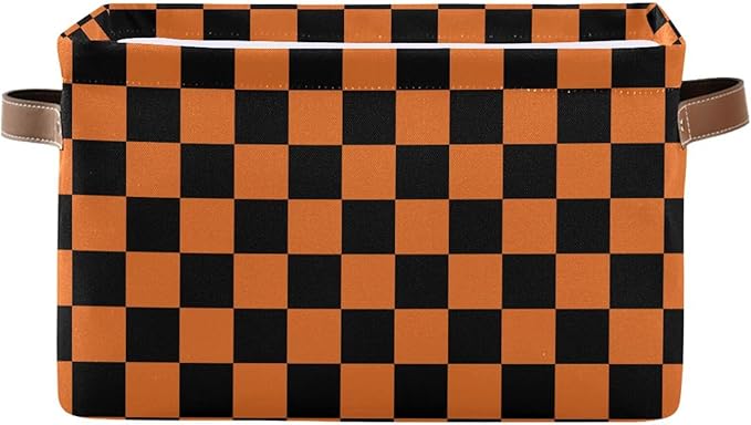 ALAZA Black Orange Checkered Halloween Foldable Storage Box Storage Basket Organizer Bins with Handles for Shelf Closet Living Room Bedroom Home Office 2 Pack