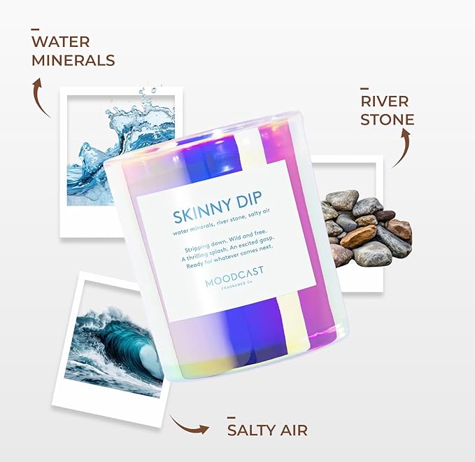 Moodcast Skinny Dip Scented Candle - Aesthetic Candle for Home, Salty Air, River Stone & Water Minerals, Clean Coco Wax Blend, Vegan, Paraben Free, 45-Hour Long Lasting Burn - 8oz