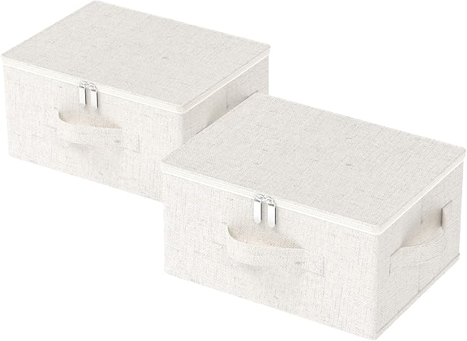 ENUMAIL Underbed Storage Cube, Closet Organizer with Lid, Foldable Home Container Bags for Organizing Clothes, Shoes, Blankets, Pillows, 15.7x11.8x7.8Inches, Beige, 2 Pack