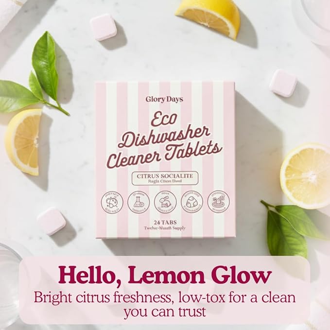 Dishwasher Cleaner And Deodorizer Tablets - Lemon Citrus Dishwasher Cleaning Tablets - Deep Cleaning Removes Limescale and Odors - Eco-friendly Dish Washer Machine Cleaner - Heavy Duty and Septic Safe