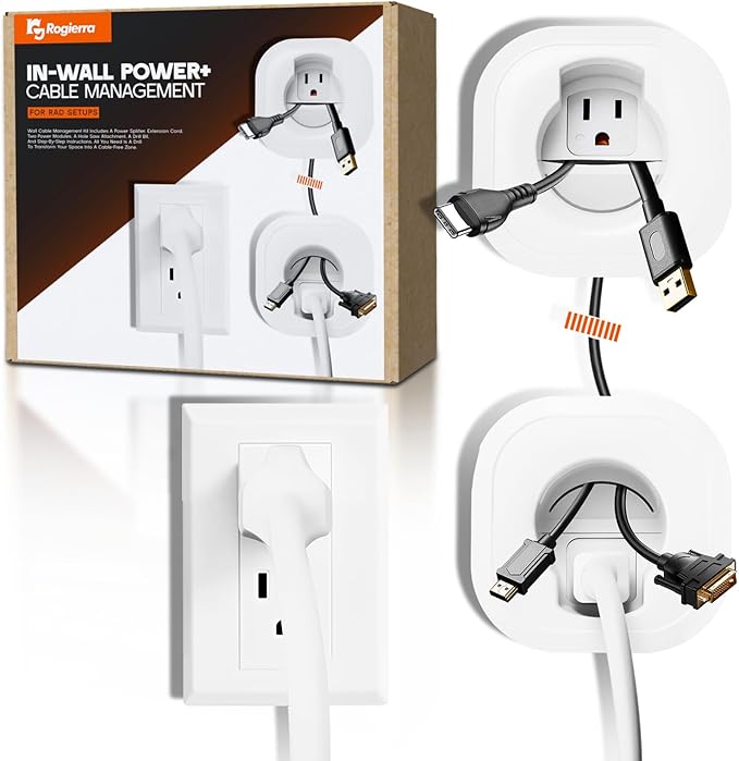 in-Wall Cable Management Kit – Includes Power & Low Voltage Cable Management – Hide Wires Easily with Prewired Design & Hole Saw Drill Attachment for Quick Installation