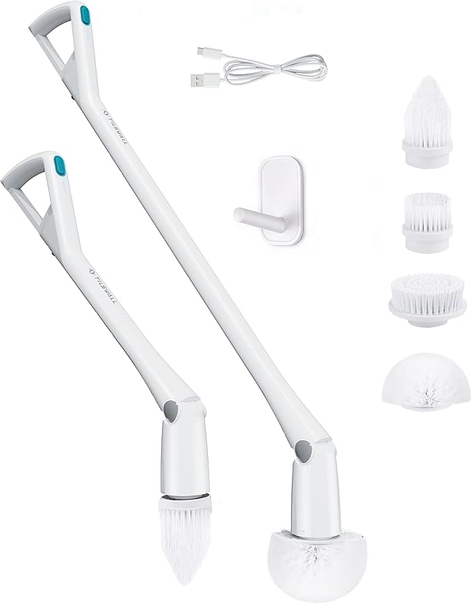 Tilswall Cordless Electric Spin Scrubber - Powered Shower & Tile Cleaning Brush with Detachable Handle, 2-Speed Modes & Extra Battery, for Bathroom Tub/Glass/Car Windows