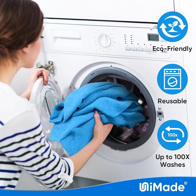 UNIMADE Microfiber Cleaning Cloth, 20 Pack Reusable Microfiber Towels for Cars Lint Free Cleaning Shop Towel Rags for Home Kitchen Automotive Bar Mechanic Restaurant Garage, 11.5"x 11.5", Blue