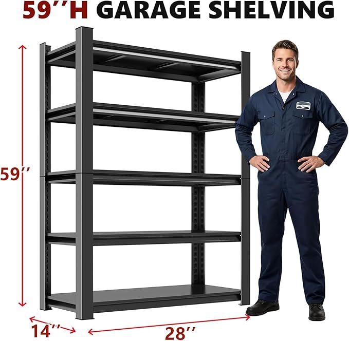 Notmise Garage Shelving Easy Assemble Heavy Duty 5-Tier, 2200Lbs Metal Storage Adjustable for Pantry Basement(59" H x 28" W x 14" D)