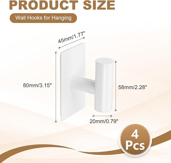 4 Pack Towel Hooks for Bathroom, Wall Hooks Self-Adhesive No-Drill Door Hanger Apply to Shower/Kitchen/Bedroom/Hanging Coat/Towel/Robe (White)