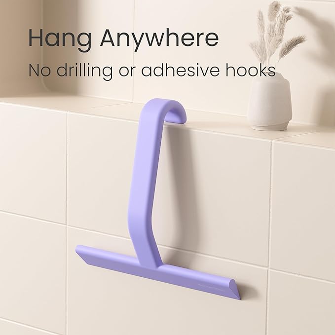 dancemoon JustHang Shower Squeegee for Glass Doors, All-One-Piece Silicone with Built-in Hook Design for Easy Hanging, Household Window Mirror Squeegee for Bathroom, Glass, Kitchen, Tile Wall, Car