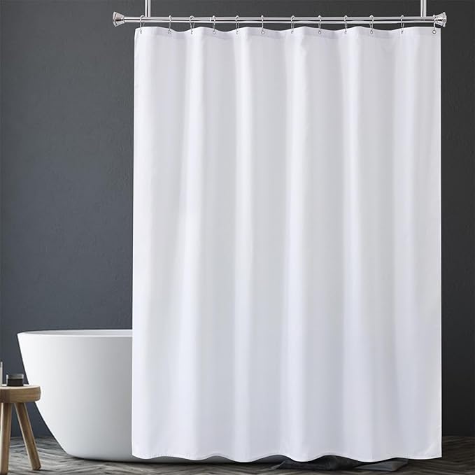 Amazer White Long Shower Curtain Liner Washable, 72 x 78 Inches, Fabric Shower Liner with 2 Bottom Stones, Waterproof 2-in-1 Shower Curtain and Liner, 12 Grommet Holes, Hotel Quality, White