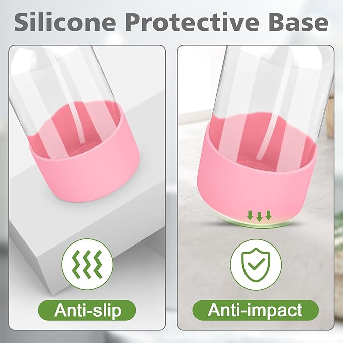 Rionisor Glass Spray Bottles with Silicone Sleeve Protection, Empty 16 oz Refillable Containers, Reusable Spray Bottles with Adjustable Nozzle for Hair, Cleaning Solutions, 3 Pack Pink