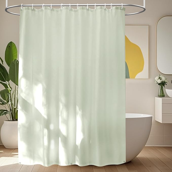 Seenus Waterproof Fabric Shower Curtain Liner with 3 Extra-Large Magnets, 72 x 72 inch Washable Cloth Shower Liner Hotel Quality, Pastel Green Lightweight Shower Curtain for Bathroom